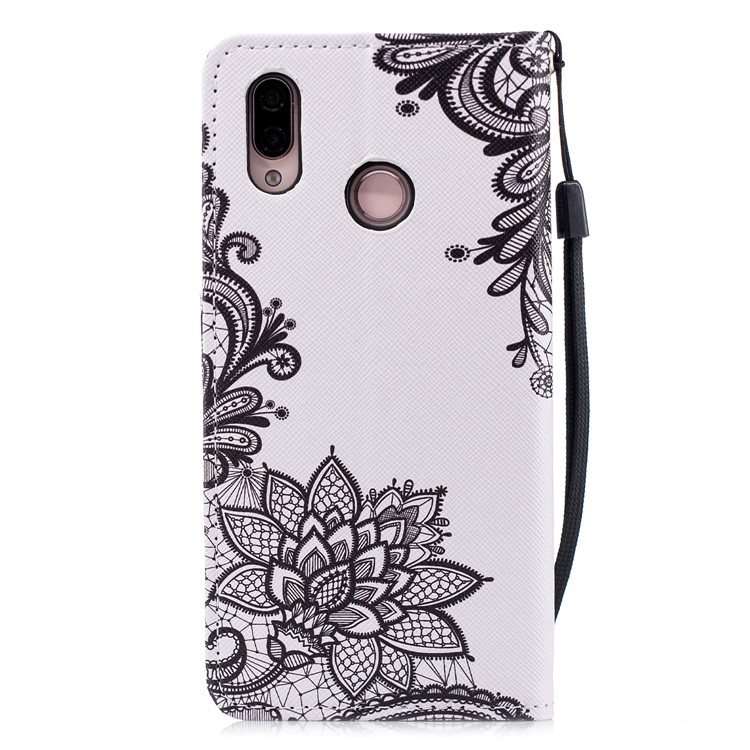 Cross Texture Pattern Printing Wallet Stand Leather Mobile Casing for Huawei P20 Lite/Nova 3e - Black Flowers-2