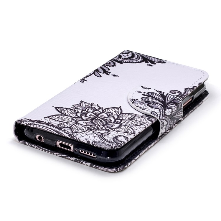 Cross Texture Pattern Printing Wallet Stand Leather Mobile Casing for Huawei P20 Lite/Nova 3e - Black Flowers-3