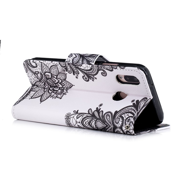 Cross Texture Pattern Printing Wallet Stand Leather Mobile Casing for Huawei P20 Lite/Nova 3e - Black Flowers-5