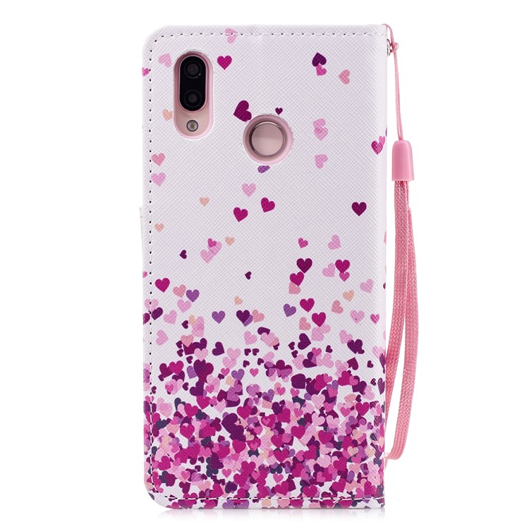 Cross Texture Pattern Printing Wallet Stand Leather Cell Phone Case for Huawei P20 Lite/Nova 3e - Falling Heart-2