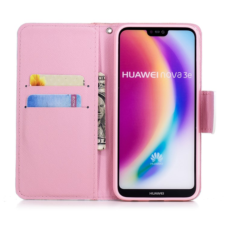 Cross Texture Pattern Printing Wallet Stand Leather Cell Phone Case for Huawei P20 Lite/Nova 3e - Falling Heart-7