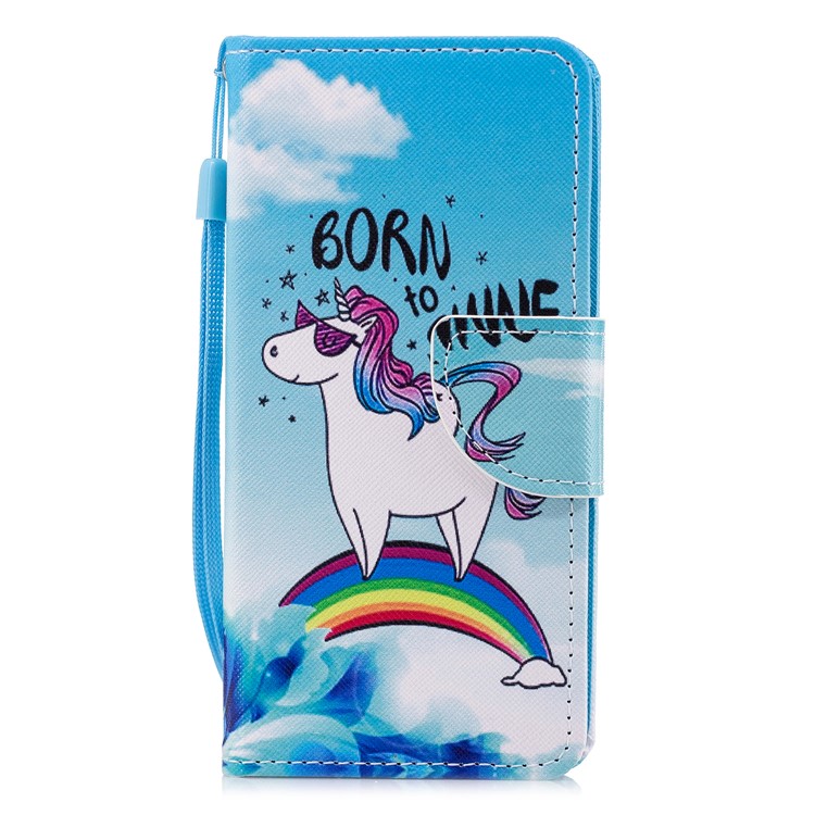 Cross Texture Pattern Printing Wallet Stand Leather Protective Cover for Huawei P20 Lite/Nova 3e - Unicorn-1
