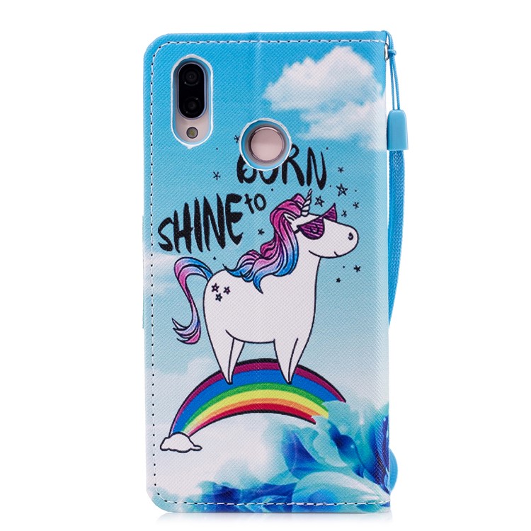 Cross Texture Pattern Printing Wallet Stand Leather Protective Cover for Huawei P20 Lite/Nova 3e - Unicorn-2