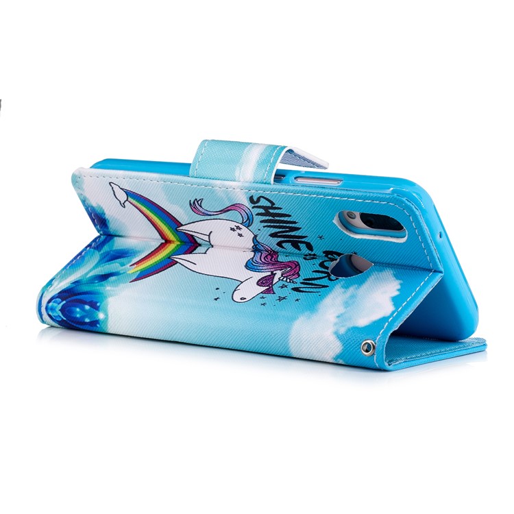 Cross Texture Pattern Printing Wallet Stand Leather Protective Cover for Huawei P20 Lite/Nova 3e - Unicorn-5