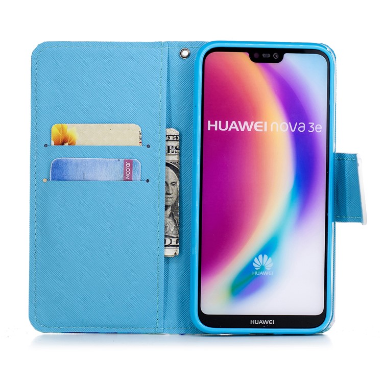 Cross Texture Pattern Printing Wallet Stand Leather Protective Cover for Huawei P20 Lite/Nova 3e - Unicorn-7