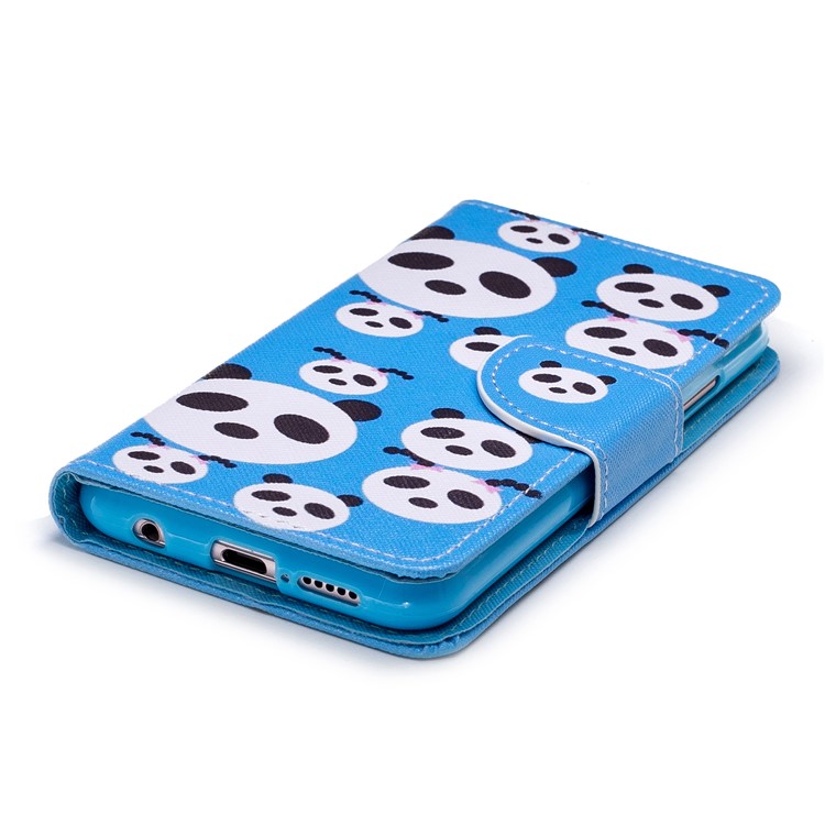 Cross Texture Pattern Printing Wallet Stand Leather Flip Mobile Shell for Huawei P20 Lite/Nova 3e - Pandas-3