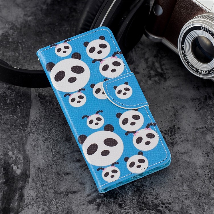Cross Texture Pattern Printing Wallet Stand Leather Flip Mobile Shell for Huawei P20 Lite/Nova 3e - Pandas-6