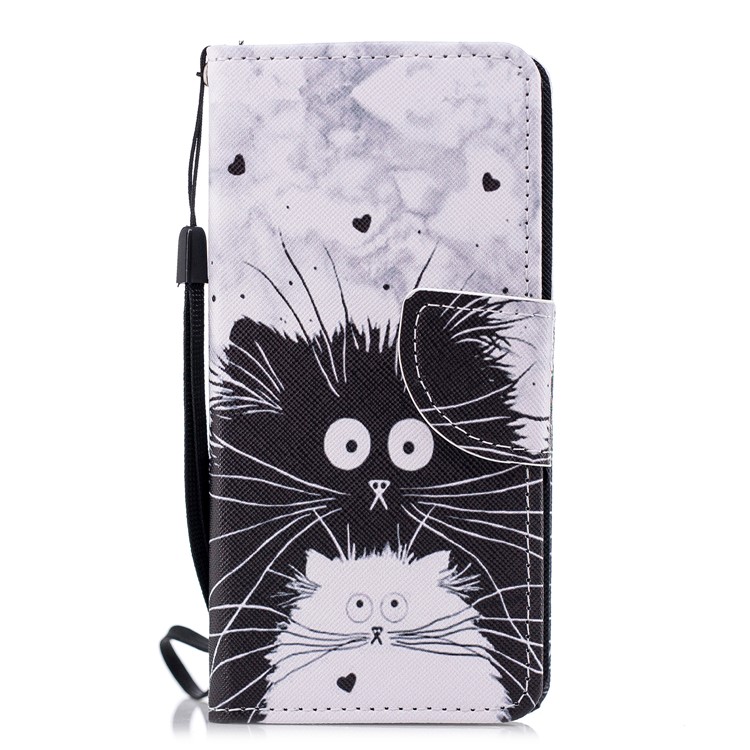 Cross Texture Pattern Printing Wallet Stand Leather Mobile Shell for Huawei P20 - Black and White Cat-2