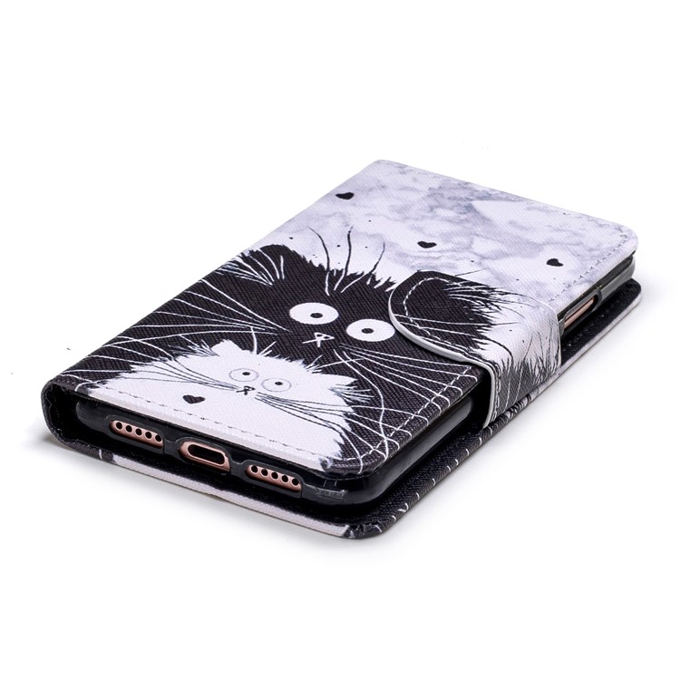 Cross Texture Pattern Printing Wallet Stand Leather Mobile Shell for Huawei P20 - Black and White Cat-4