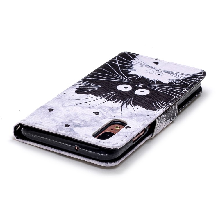 Cross Texture Pattern Printing Wallet Stand Leather Mobile Shell for Huawei P20 - Black and White Cat-5