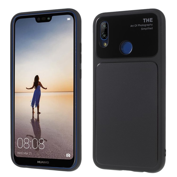 Tempered Glass + TPU Hybrid Phone Casing for Huawei P20 Lite / Nova 3e (China) - Black-1