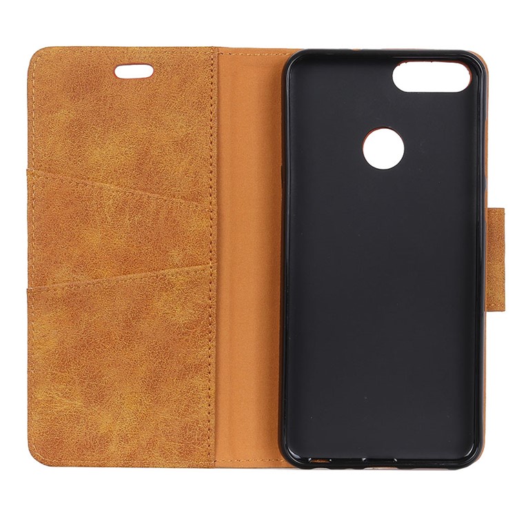 Vintage Style Wallet Split Leather Stand Protective Shell for Huawei P Smart/Enjoy 7S - Brown-8