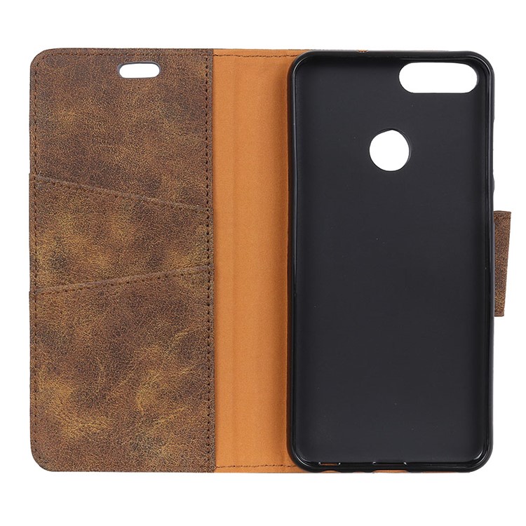 Vintage Style Wallet Split Leather Stand Protective Casing for Huawei P Smart/Enjoy 7S - Coffee-8