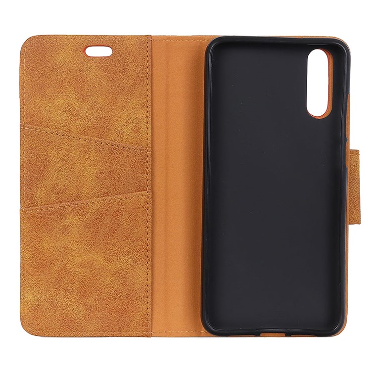 Vintage Split Leather Wallet Stand Phone Case Shell for Huawei P20 Pro - Brown-7