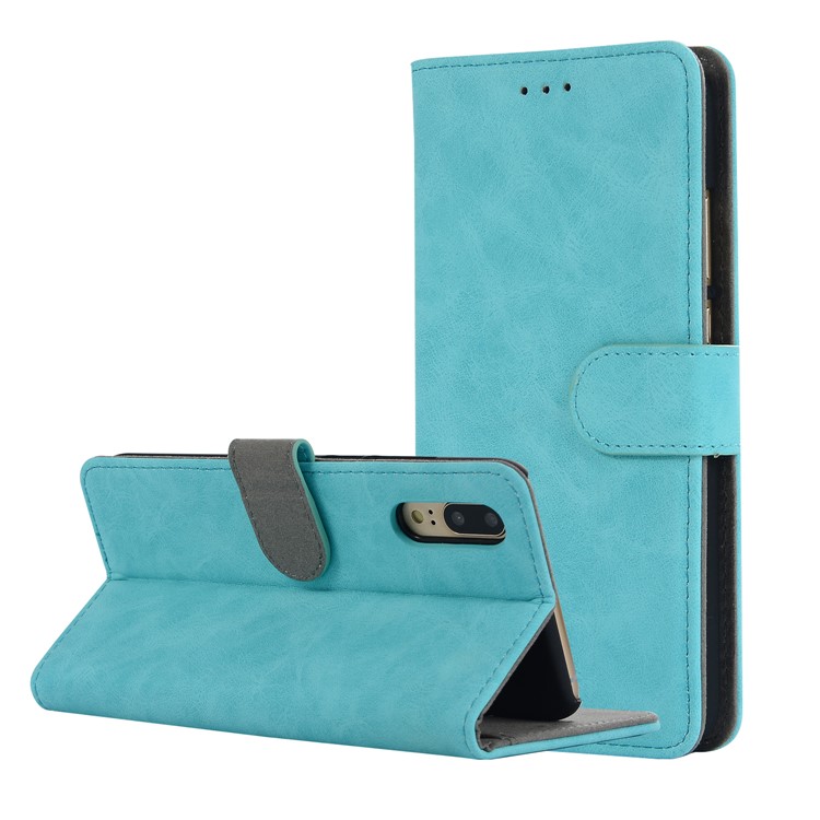 Vintage Style Crazy Horse Leather Stand Wallet Casing for Huawei P20 - Blue-1