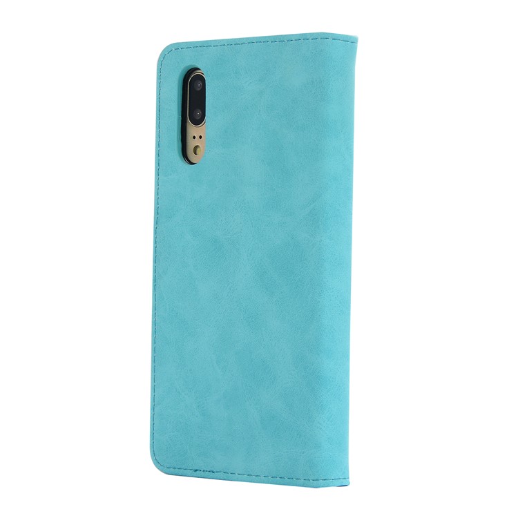 Vintage Style Crazy Horse Leather Stand Wallet Casing for Huawei P20 - Blue-4