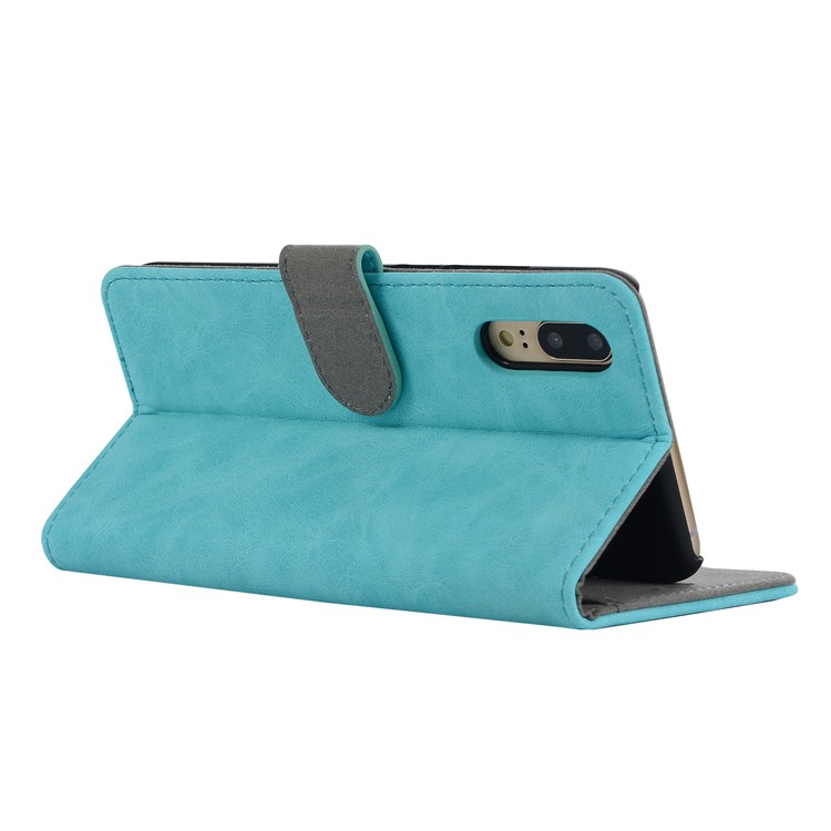 Vintage Style Crazy Horse Leather Stand Wallet Casing for Huawei P20 - Blue-6
