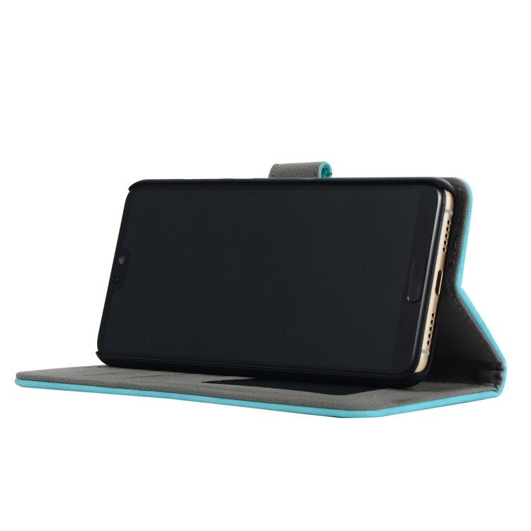 Vintage Style Crazy Horse Leather Stand Wallet Casing for Huawei P20 - Blue-7