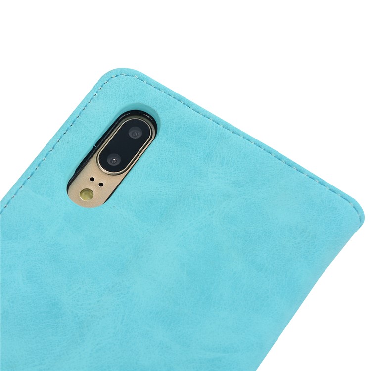 Vintage Style Crazy Horse Leather Stand Wallet Casing for Huawei P20 - Blue-8
