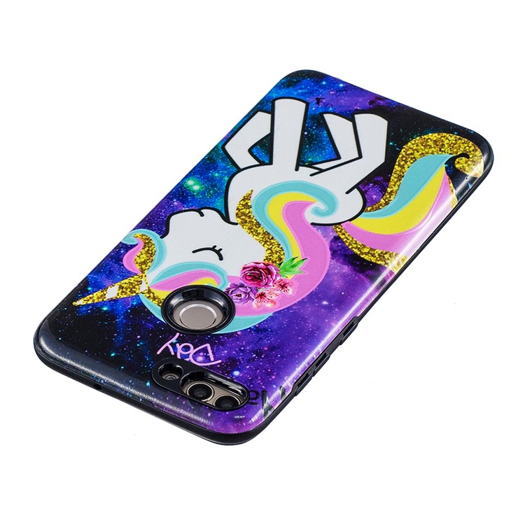 Embossed Rubberized PC TPU Hybrid Case for Huawei P Smart / Enjoy 7S - Unicorn-4