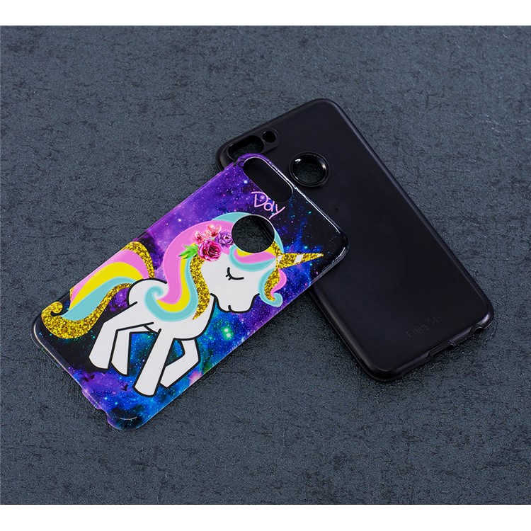 Embossed Rubberized PC TPU Hybrid Case for Huawei P Smart / Enjoy 7S - Unicorn-7