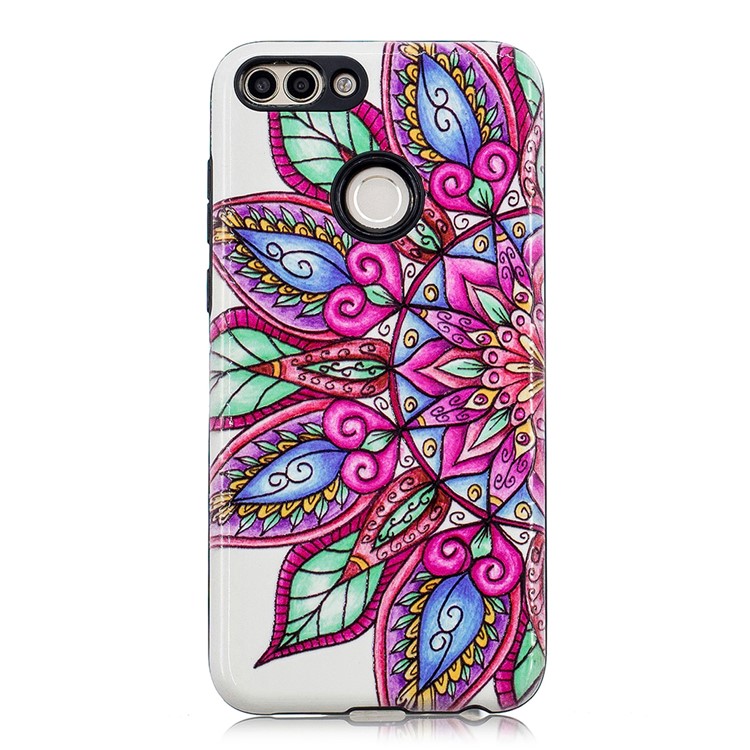 Embossed Rubberized PC TPU Cell Phone Cover for Huawei P Smart / Enjoy 7S - Half Flower-2