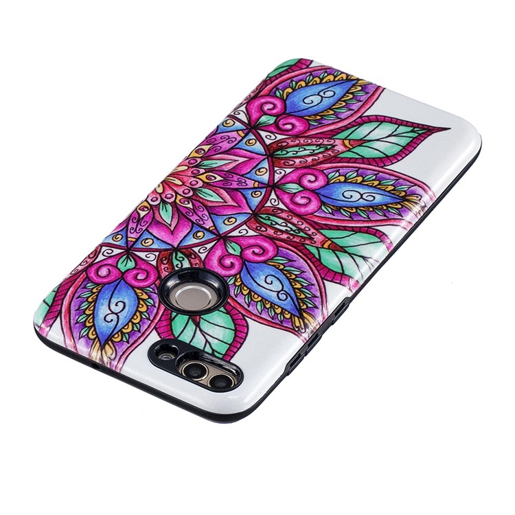 Embossed Rubberized PC TPU Cell Phone Cover for Huawei P Smart / Enjoy 7S - Half Flower-3
