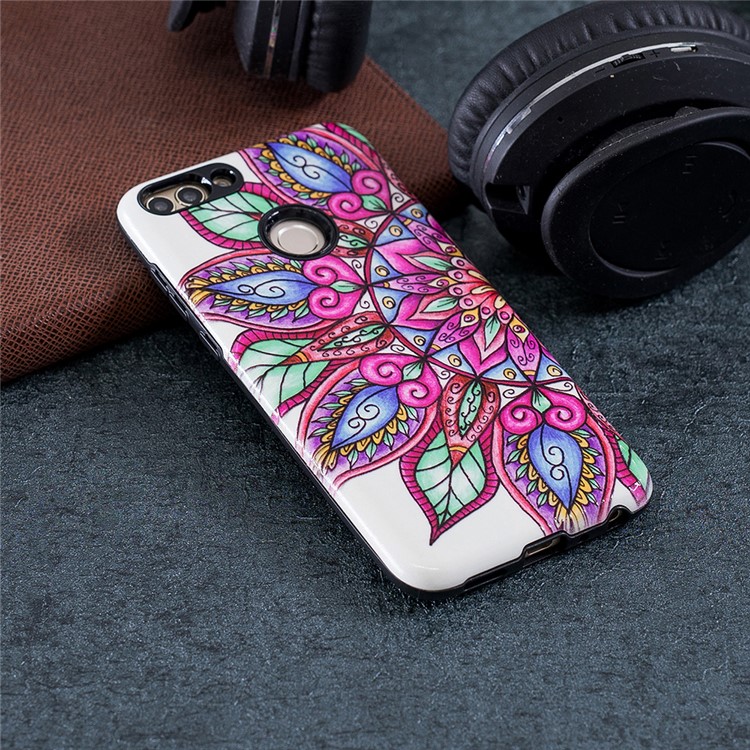 Embossed Rubberized PC TPU Cell Phone Cover for Huawei P Smart / Enjoy 7S - Half Flower-4