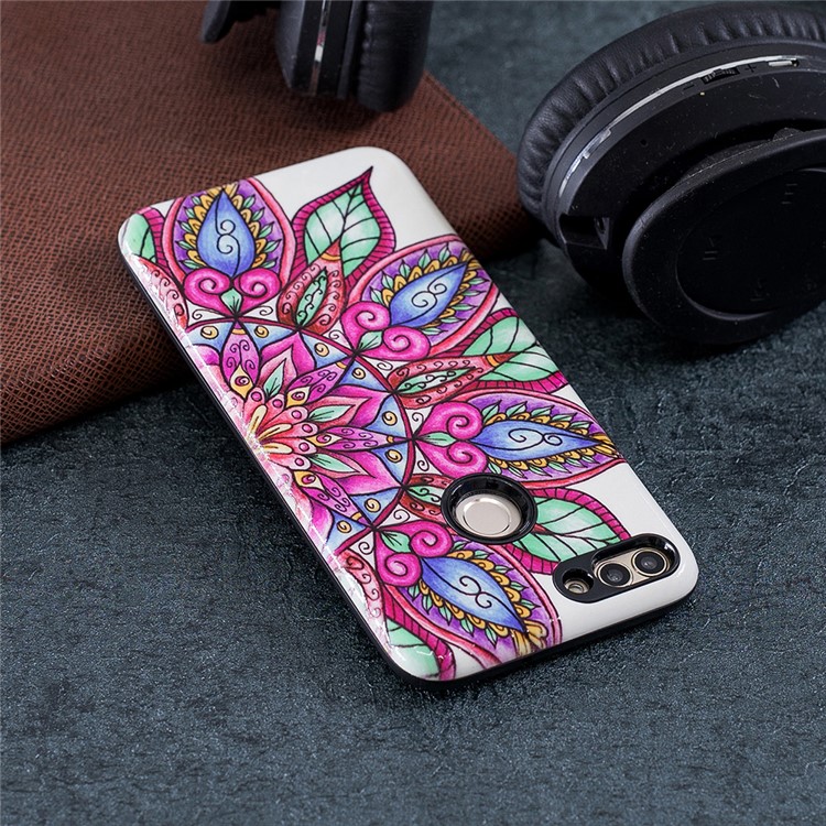 Embossed Rubberized PC TPU Cell Phone Cover for Huawei P Smart / Enjoy 7S - Half Flower-5