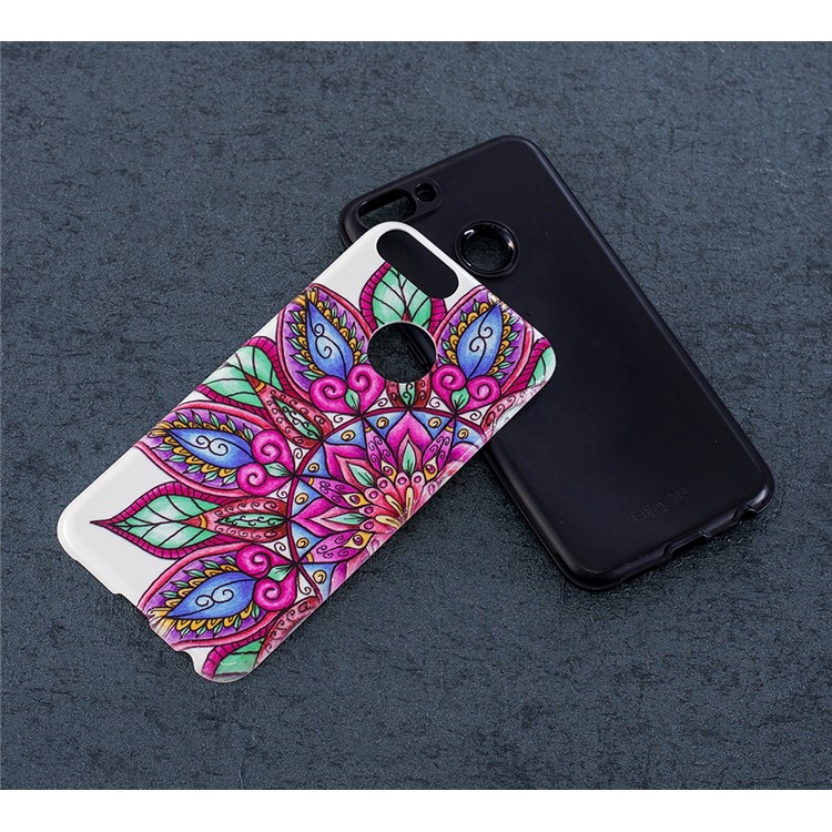 Embossed Rubberized PC TPU Cell Phone Cover for Huawei P Smart / Enjoy 7S - Half Flower-6