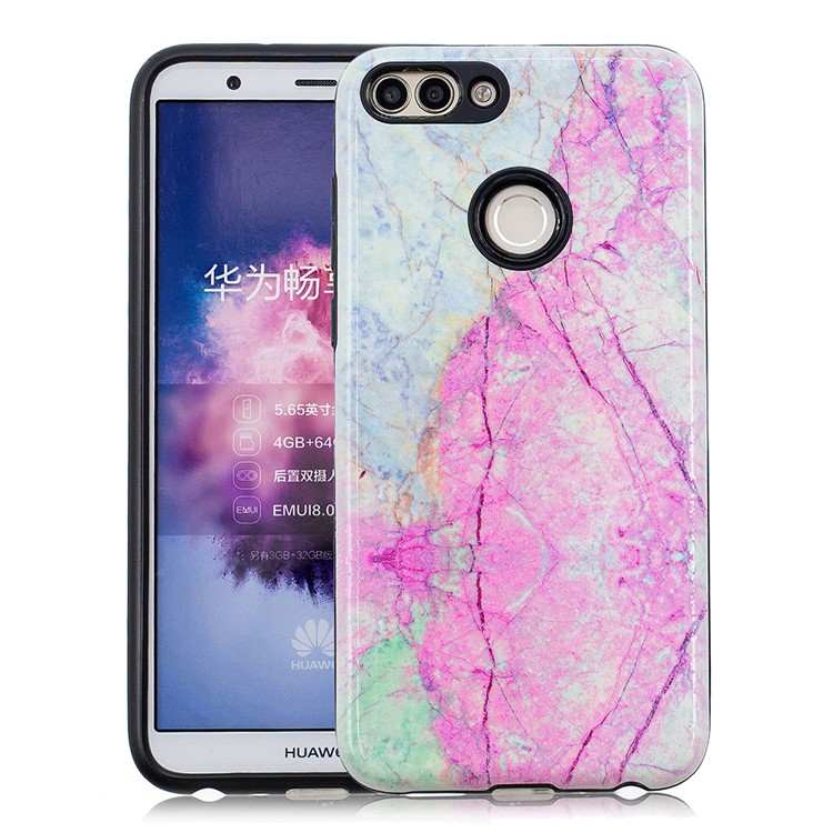 Embossed Rubberized PC TPU Hybrid Mobile Phone Case for Huawei P Smart / Enjoy 7S - Colorized Mable Pattern-1
