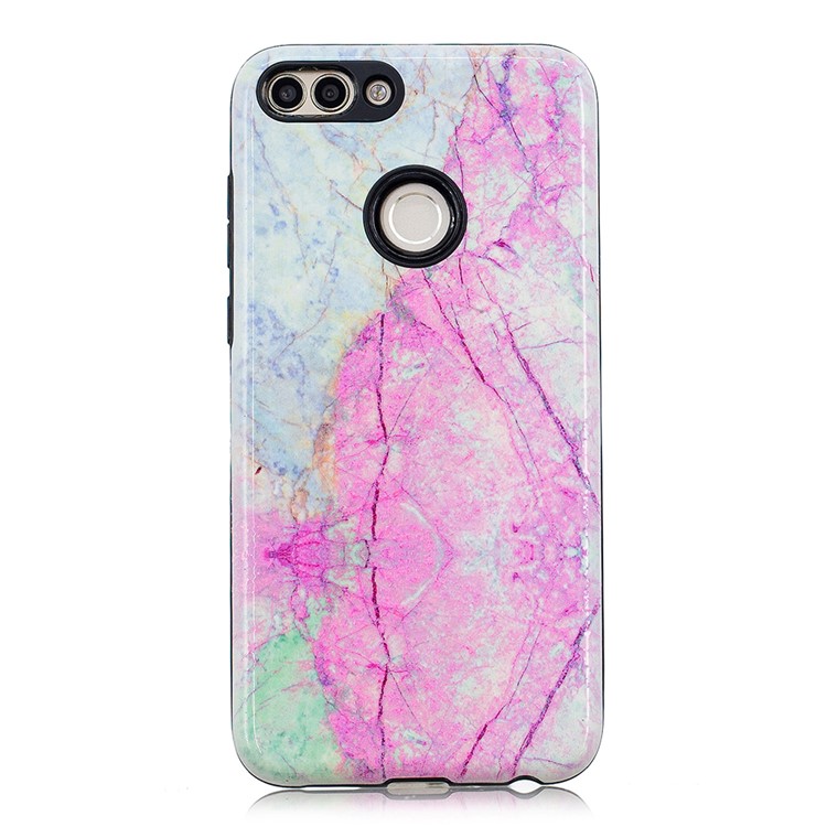 Embossed Rubberized PC TPU Hybrid Mobile Phone Case for Huawei P Smart / Enjoy 7S - Colorized Mable Pattern-2