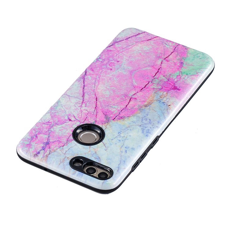 Embossed Rubberized PC TPU Hybrid Mobile Phone Case for Huawei P Smart / Enjoy 7S - Colorized Mable Pattern-3