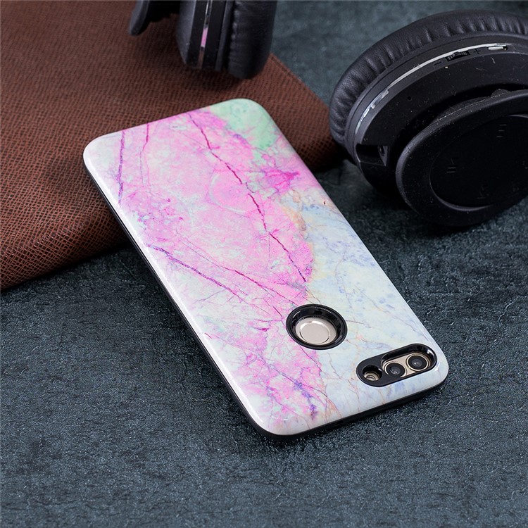 Embossed Rubberized PC TPU Hybrid Mobile Phone Case for Huawei P Smart / Enjoy 7S - Colorized Mable Pattern-5