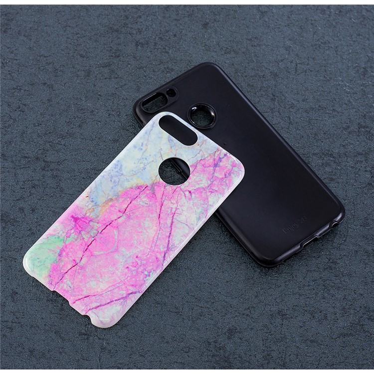 Embossed Rubberized PC TPU Hybrid Mobile Phone Case for Huawei P Smart / Enjoy 7S - Colorized Mable Pattern-6