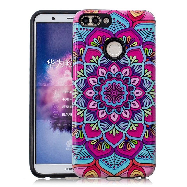 Embossed Rubberized PC TPU Hybrid Mobile Shell for Huawei P Smart / Enjoy 7S - Ancient Flower
