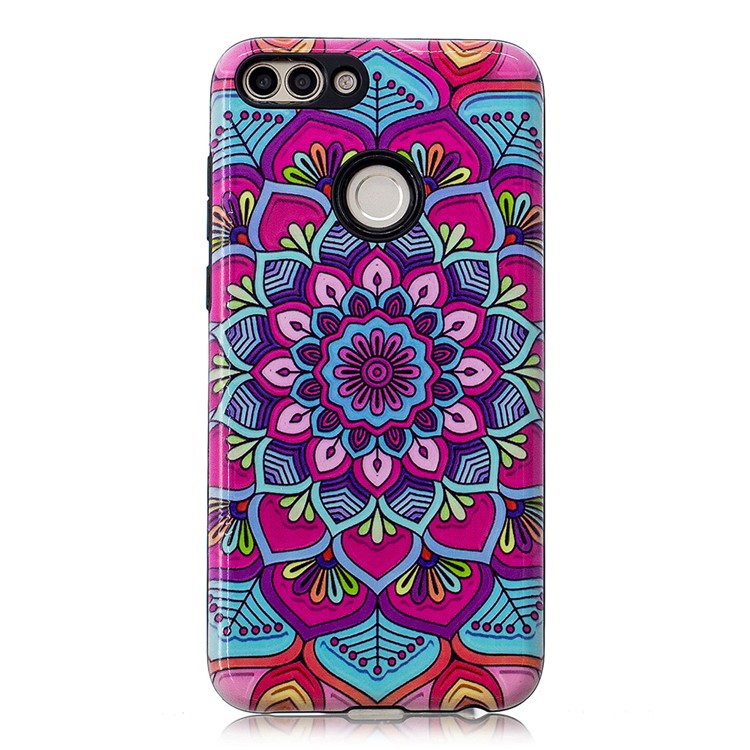 Embossed Rubberized PC TPU Hybrid Mobile Shell for Huawei P Smart / Enjoy 7S - Ancient Flower-2