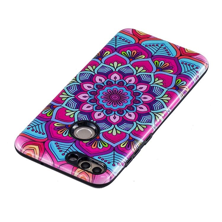 Embossed Rubberized PC TPU Hybrid Mobile Shell for Huawei P Smart / Enjoy 7S - Ancient Flower-3