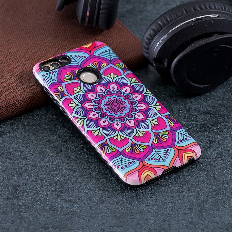 Embossed Rubberized PC TPU Hybrid Mobile Shell for Huawei P Smart / Enjoy 7S - Ancient Flower-4