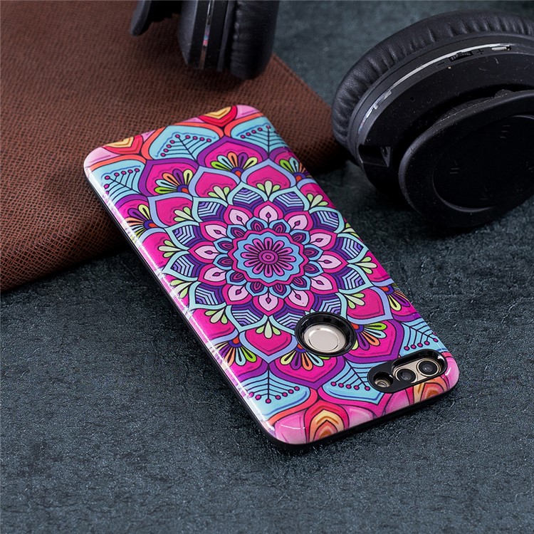 Embossed Rubberized PC TPU Hybrid Mobile Shell for Huawei P Smart / Enjoy 7S - Ancient Flower-5