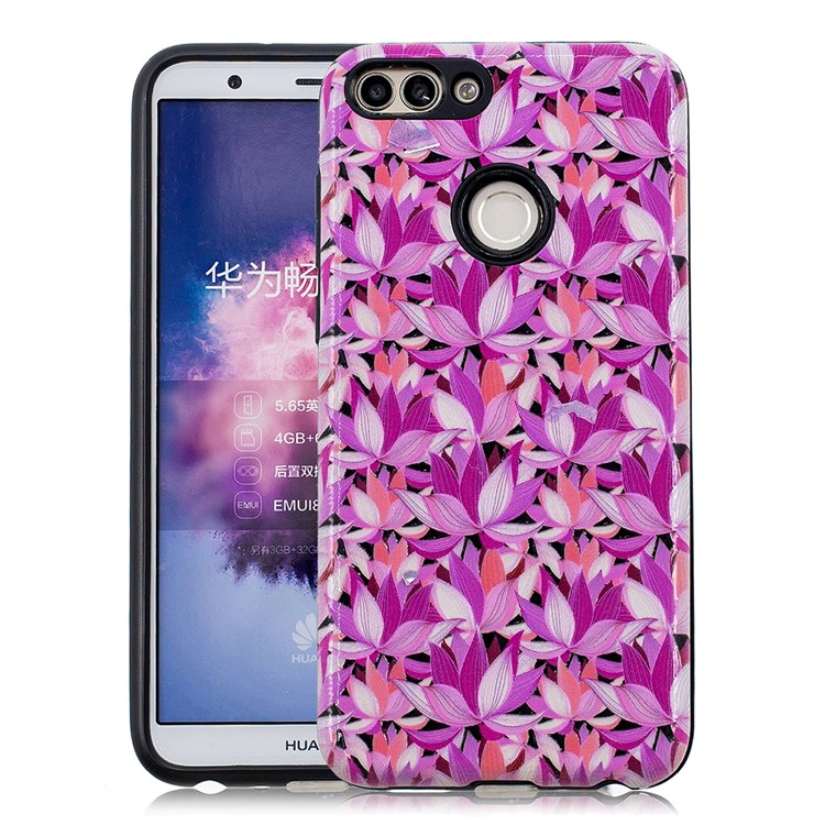 Embossed Rubberized PC TPU Hybrid Phone Casing for Huawei P Smart / Enjoy 7S - Flowers-1