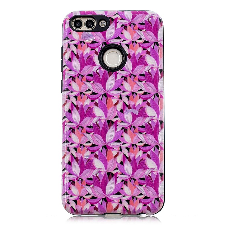 Embossed Rubberized PC TPU Hybrid Phone Casing for Huawei P Smart / Enjoy 7S - Flowers-2