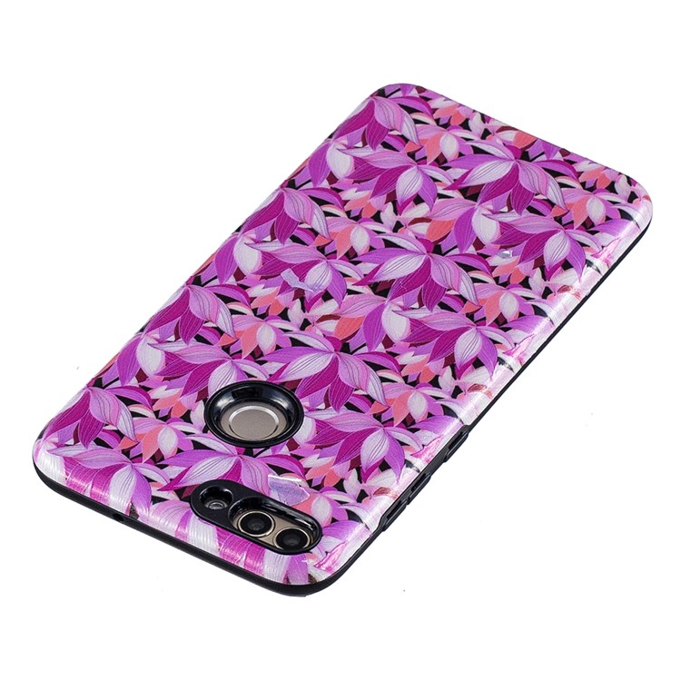 Embossed Rubberized PC TPU Hybrid Phone Casing for Huawei P Smart / Enjoy 7S - Flowers-3