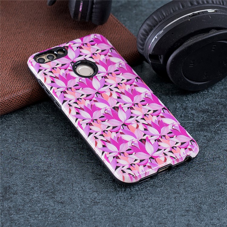 Embossed Rubberized PC TPU Hybrid Phone Casing for Huawei P Smart / Enjoy 7S - Flowers-4