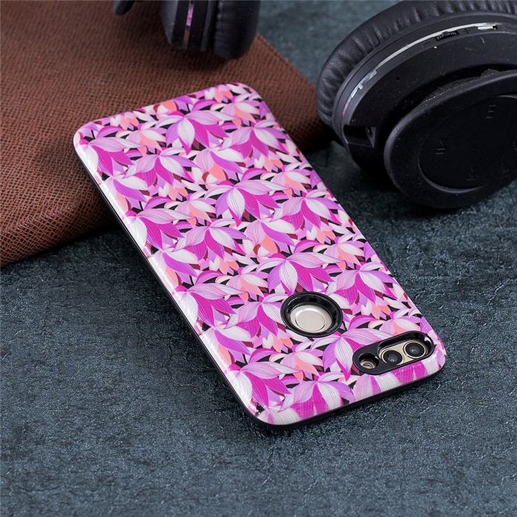 Embossed Rubberized PC TPU Hybrid Phone Casing for Huawei P Smart / Enjoy 7S - Flowers-5