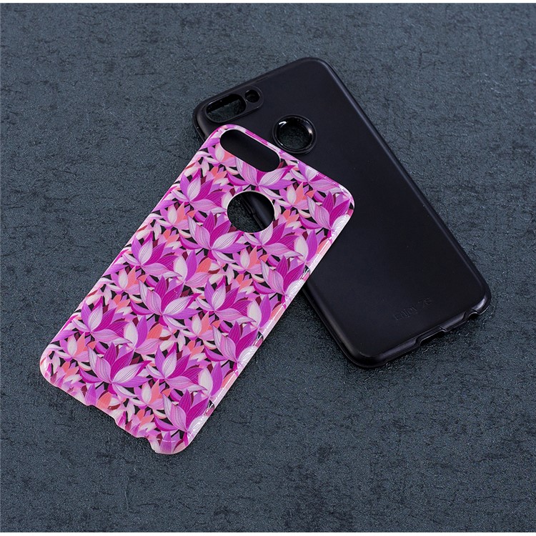 Embossed Rubberized PC TPU Hybrid Phone Casing for Huawei P Smart / Enjoy 7S - Flowers-6