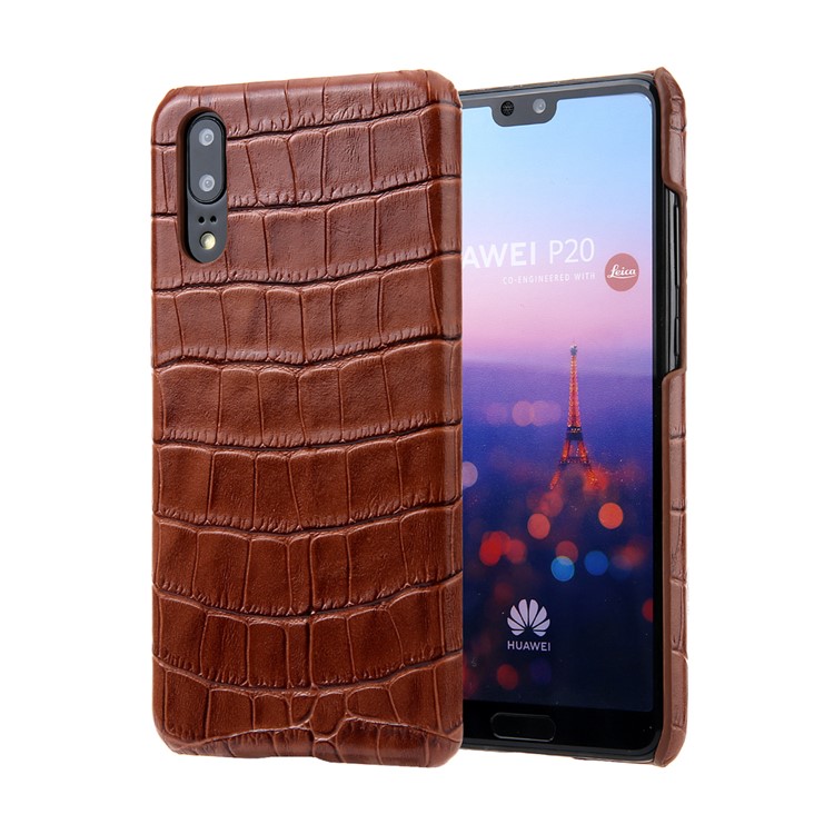 Crocodile Texture Genuine Leather Coated PC Casing for Huawei P20 Pro - Brown-1