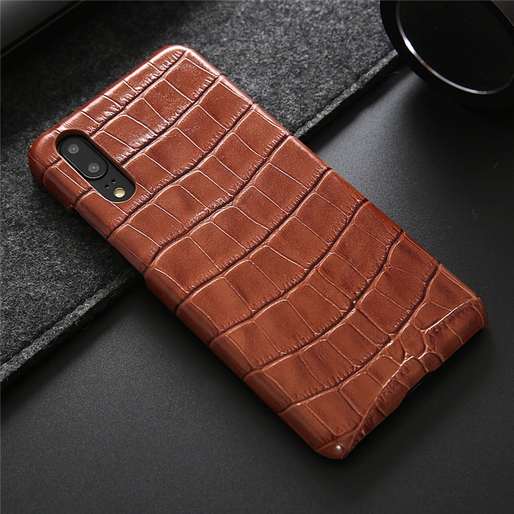 Crocodile Texture Genuine Leather Coated PC Casing for Huawei P20 Pro - Brown-10