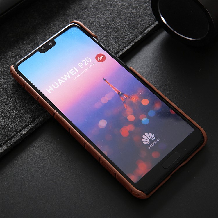 Crocodile Texture Genuine Leather Coated PC Casing for Huawei P20 Pro - Brown-11