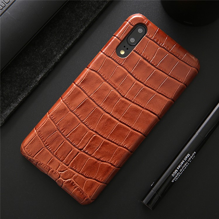 Crocodile Texture Genuine Leather Coated PC Casing for Huawei P20 Pro - Brown-13